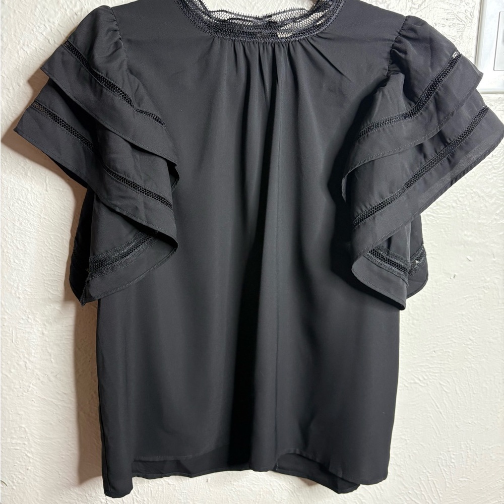 The Impeccable Pig Black Ruffle Sleeve Blouse